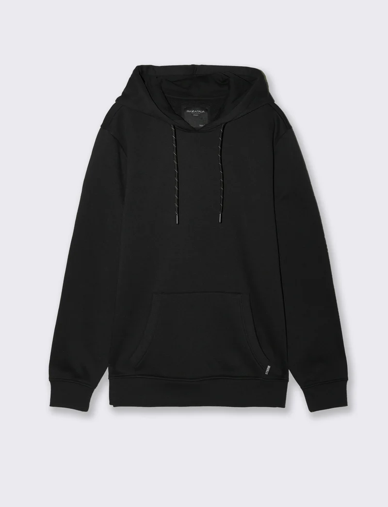 Felpa basic con cappuccio e tasca marsupio - Nero