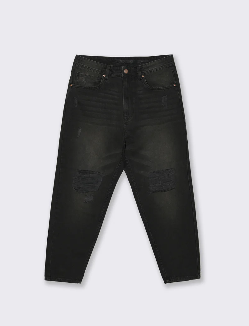 Jeans nero loose fit con strappi - Nero