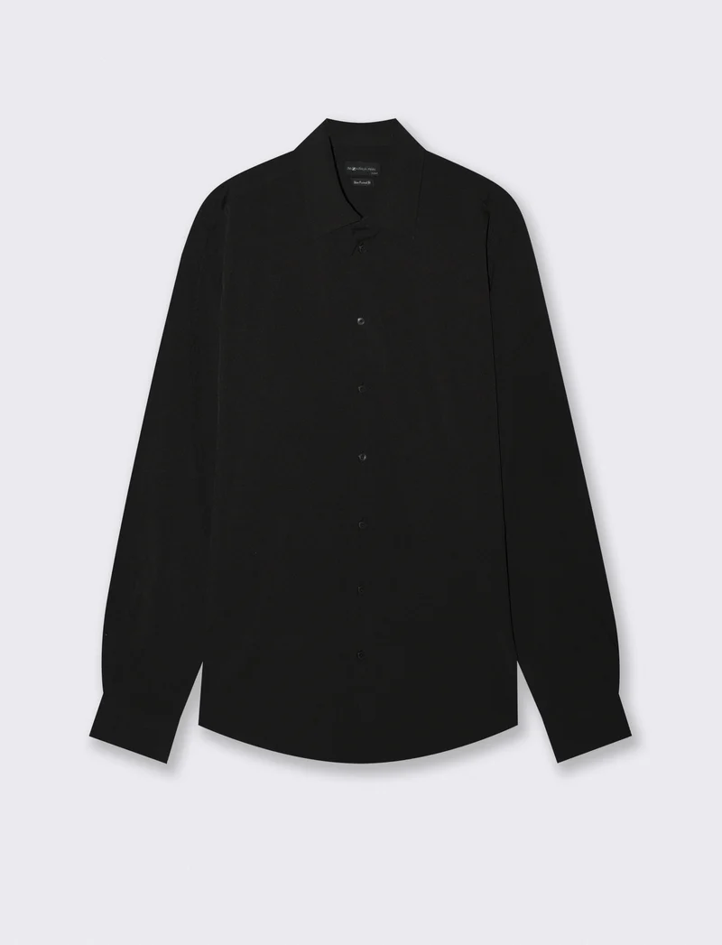 Camicia Slim Fit in Tessuto Tecnico - Nero