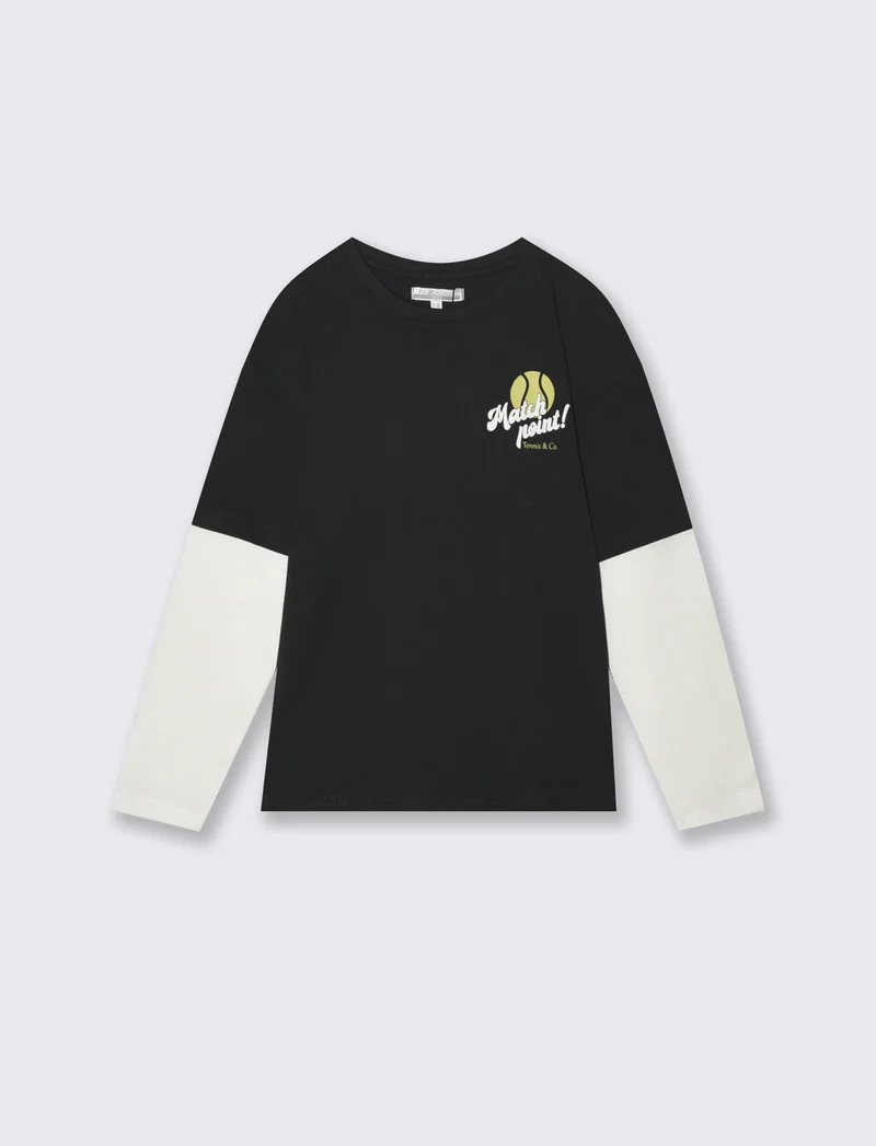 T-shirt sporty doppia manica retrò - Nero