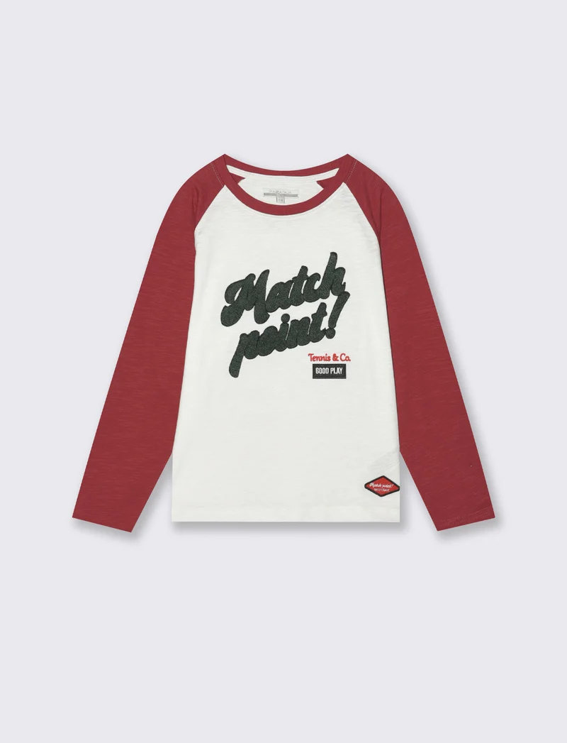 T-shirt varsity in jersey con stampa college - Bianco latte