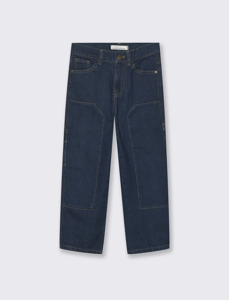 Jeans loose fit in cotone con etichetta - Denim