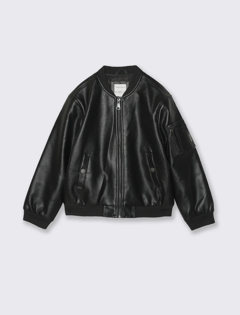 Giubbino bomber in finta pelle elegante - Nero
