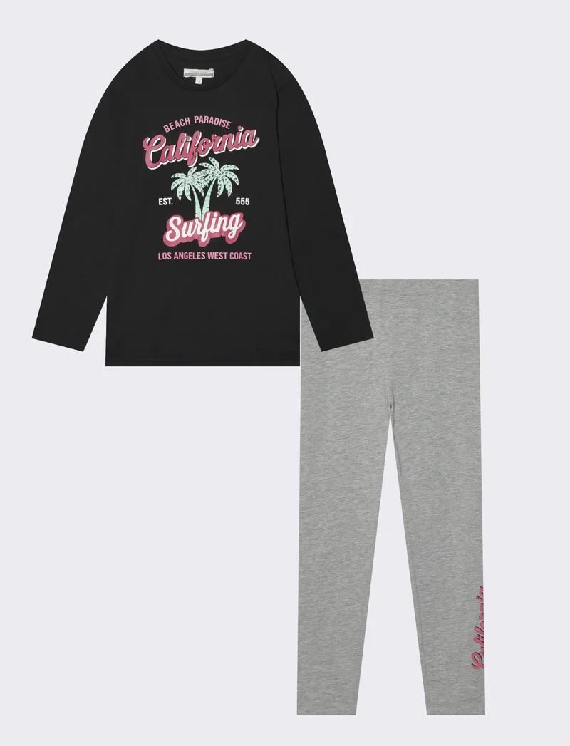 Set 2 pezzi bambina: t-shirt e legging - Nero