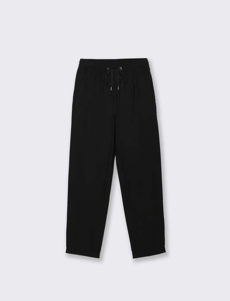 Pantalone con elastico e coulisse - Nero
