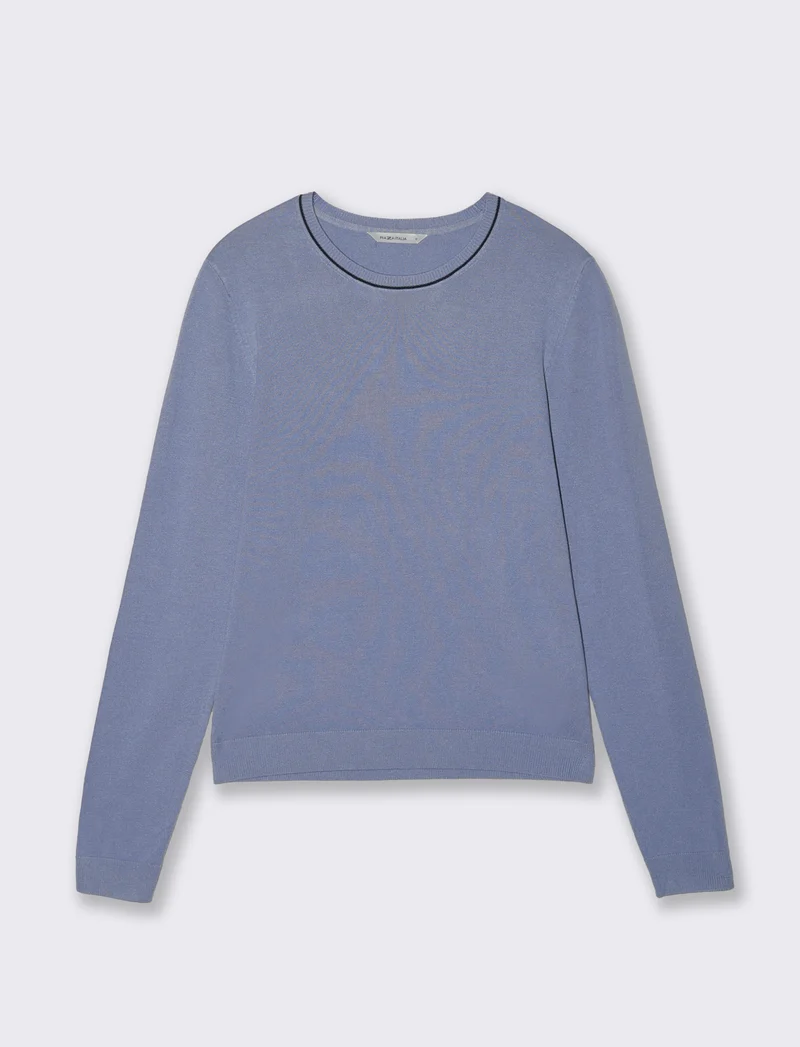 Pullover manica lunga con collo costina - Denim