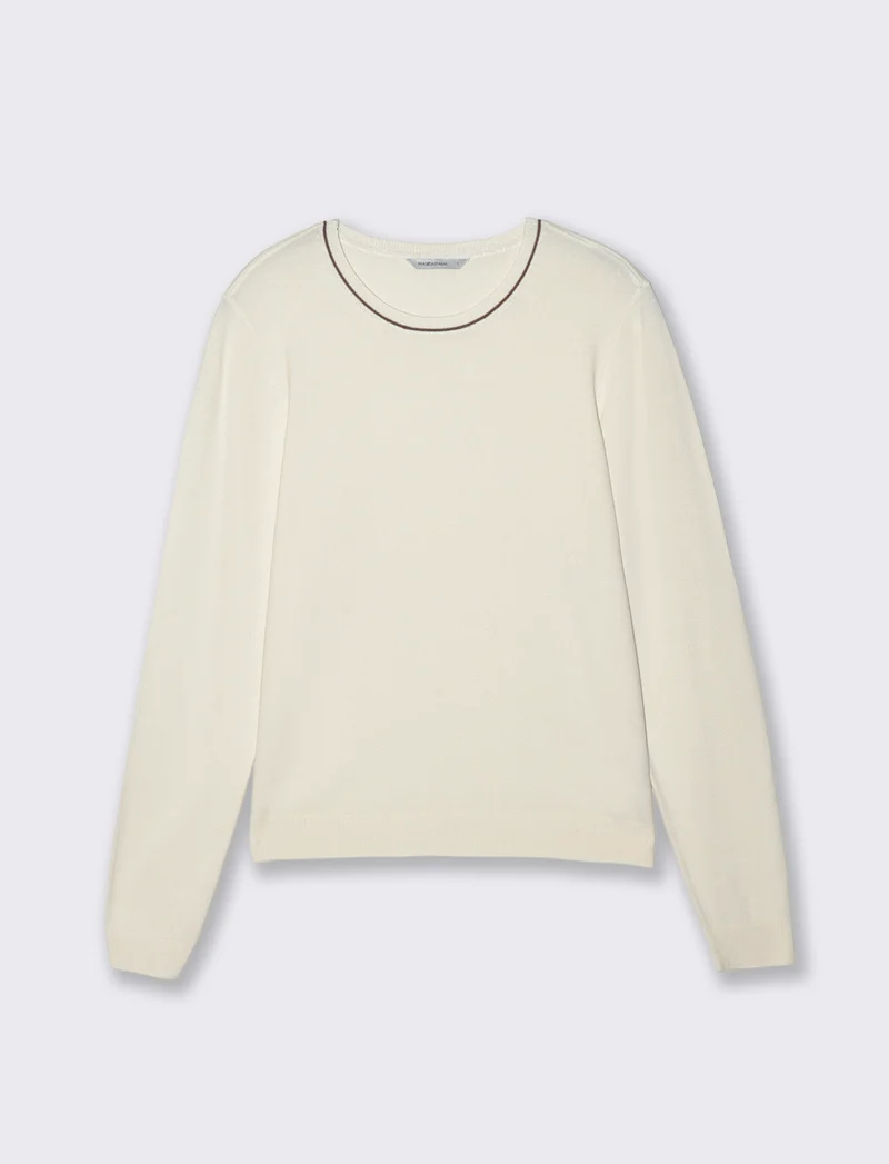 Pullover manica lunga con collo costina - Avorio