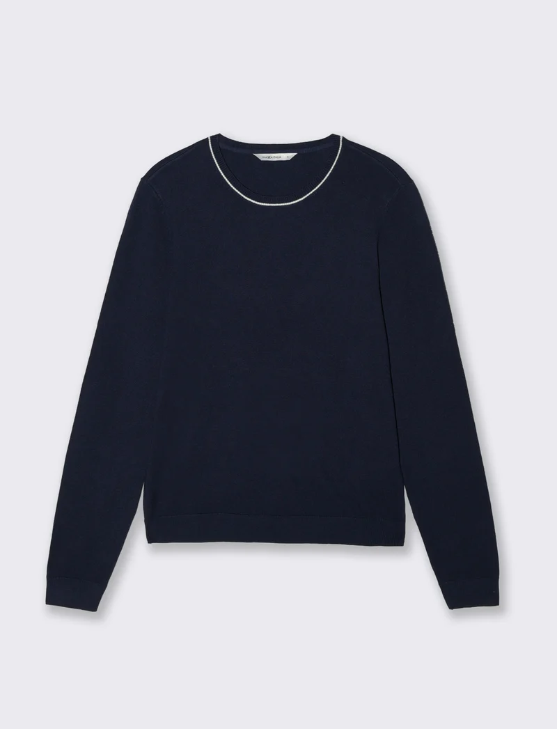 Pullover manica lunga con collo costina - Blu