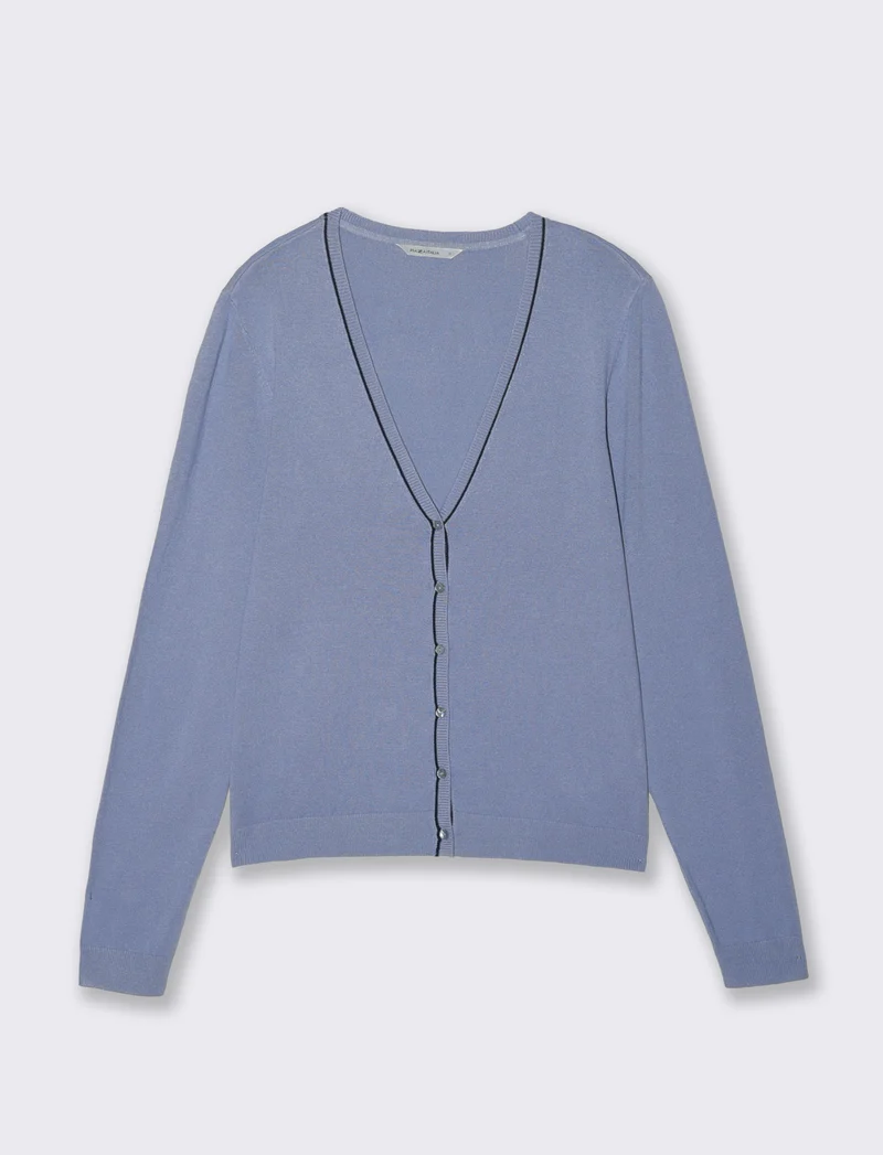 Cardigan manica lunga con scollo a V - Denim
