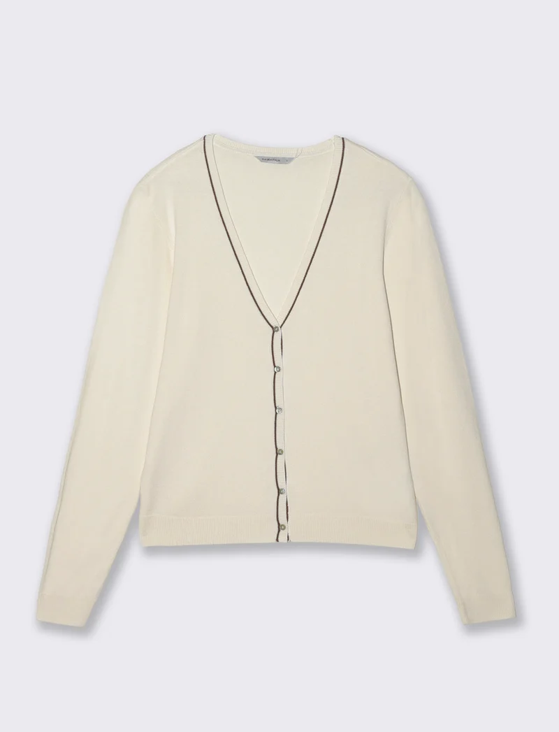 Cardigan manica lunga con scollo a V - Avorio