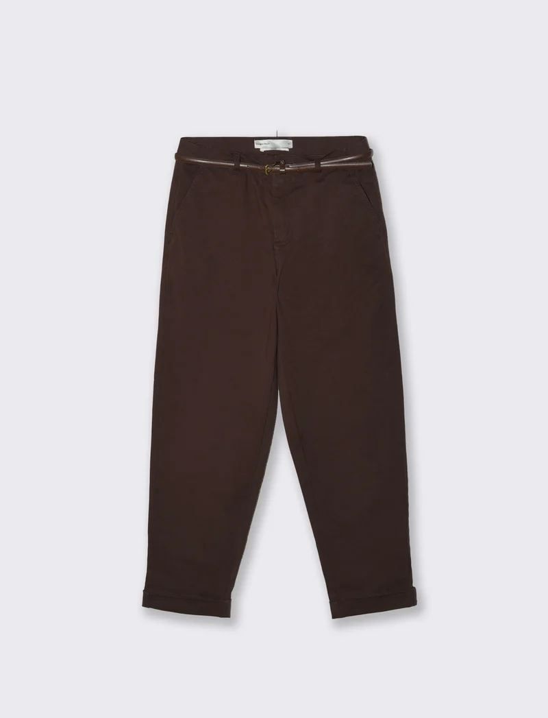 Pantalone Chino con Cintura e Risvolti - Moro