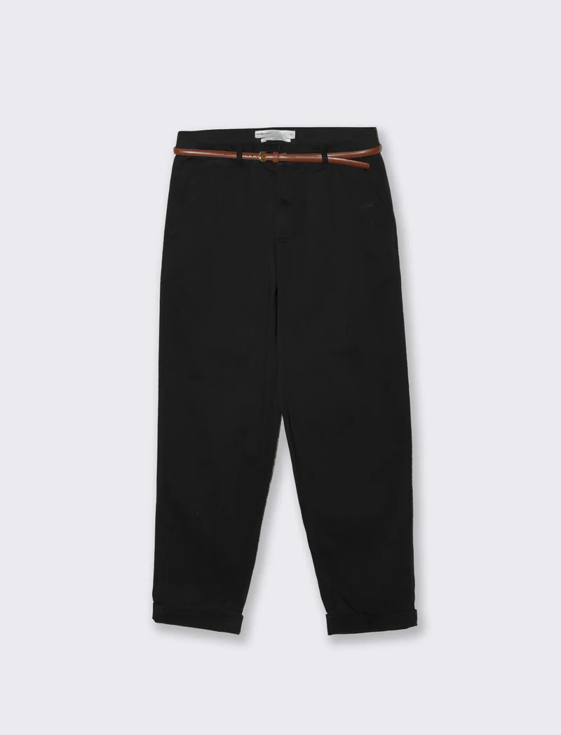 Pantalone Chino con Cintura e Risvolti - Nero