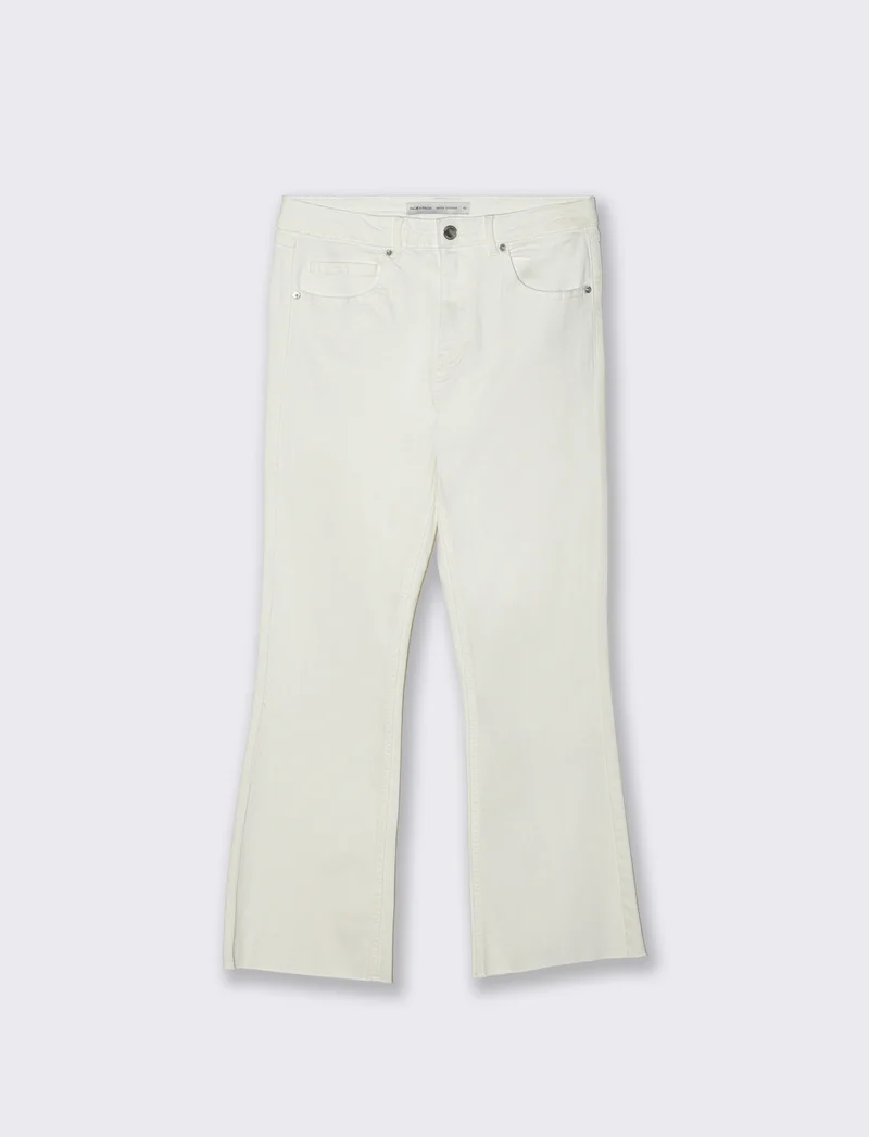 Jeans Mini Flare con Chiusura a Zip - Bianco