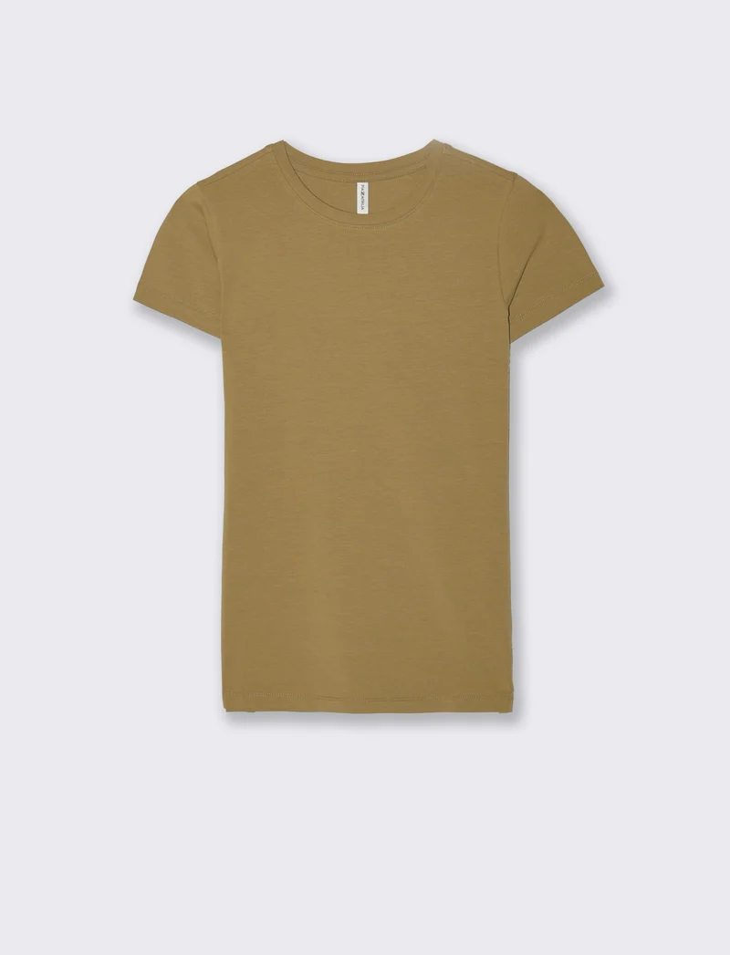 T-Shirt Basica Manica Corta Skinny - Beige fieno
