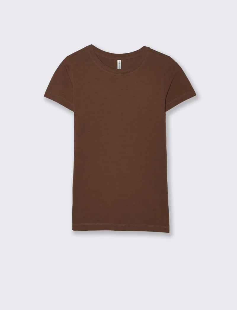 T-Shirt Basica Manica Corta Skinny - Marrone cioccolato