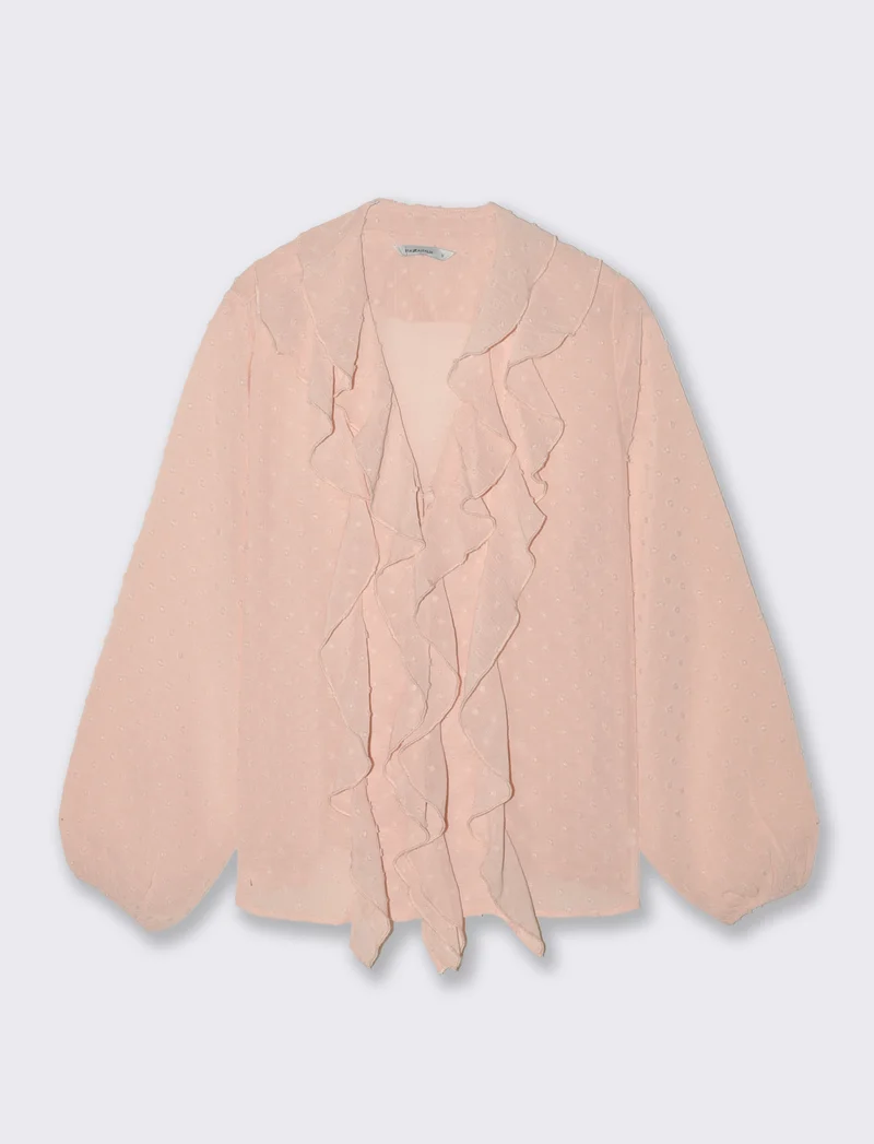 Camicia con scollo a V e rouches - Rosa chiaro