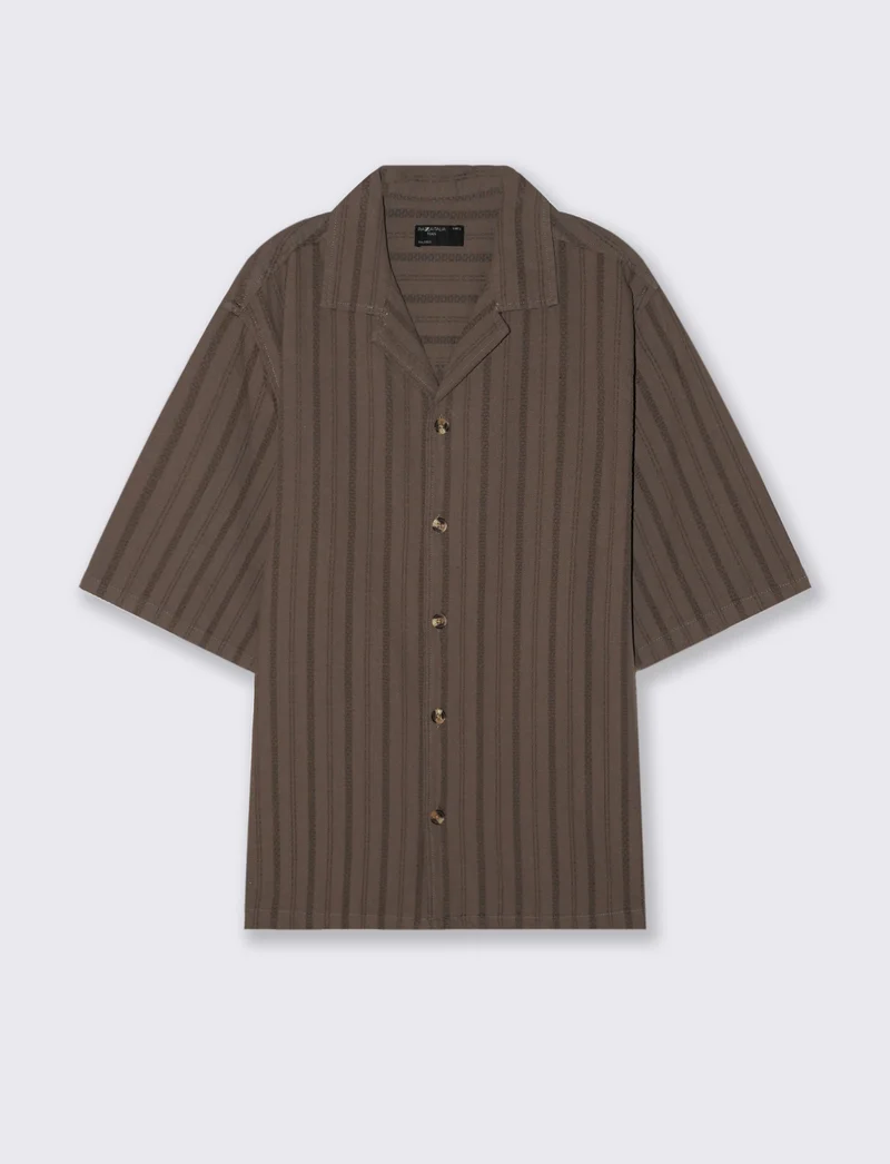 Camicia boxy fit in cotone lino jacquard - Grigio fango