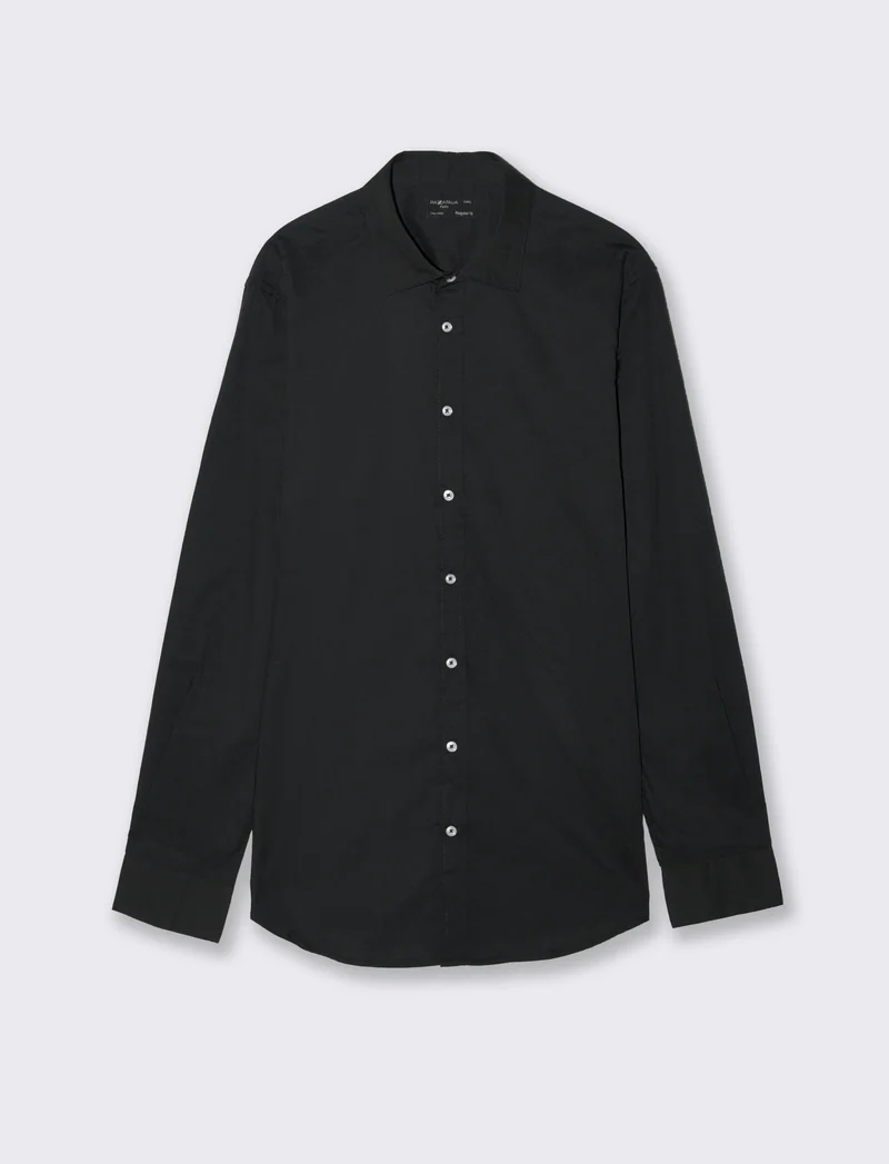 Camicia Regular Fit Easy Iron Collo Francese - Nero