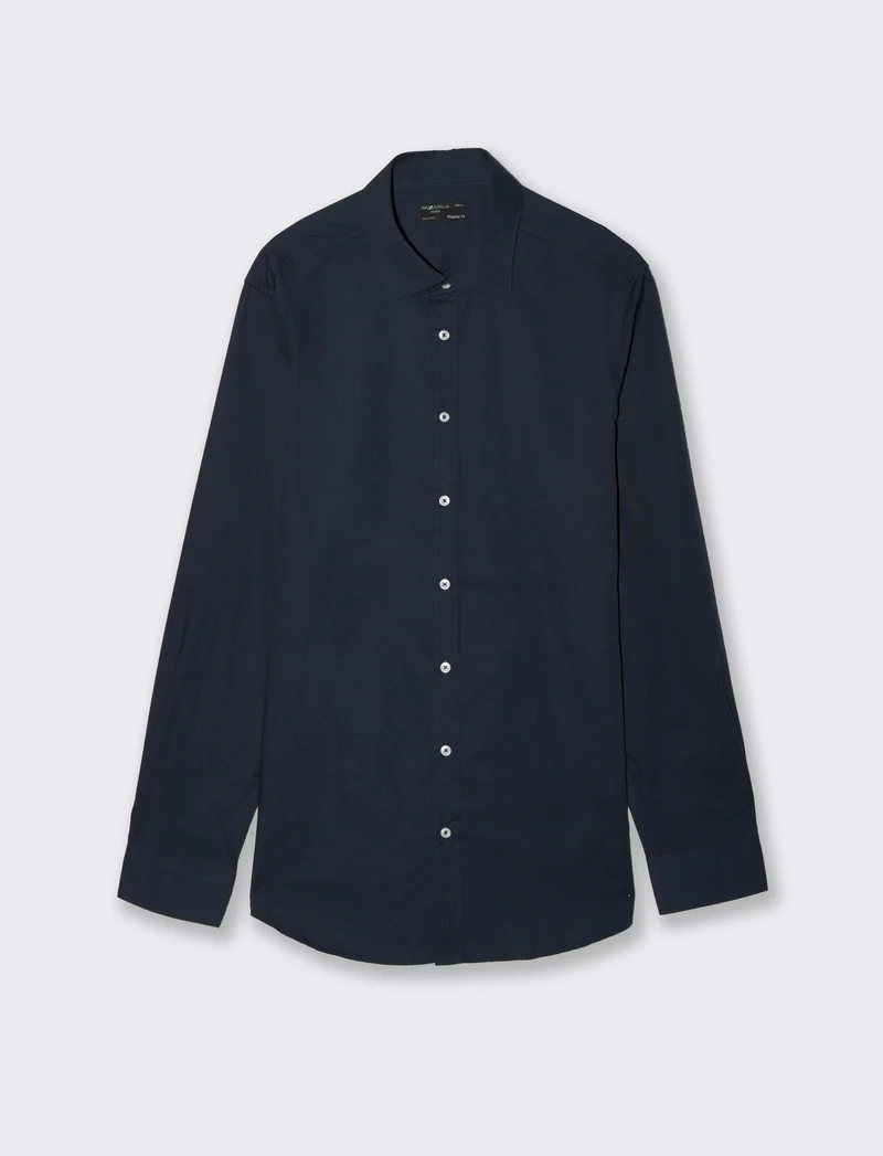 Camicia Regular Fit Easy Iron Collo Francese - Blu