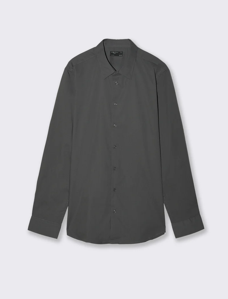 Camicia Slim Fit Easy Iron in Cotone - Grigio piombo