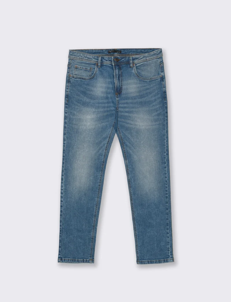 Jeans Slim Fit Blu Medio Effetto Slavato - Denim