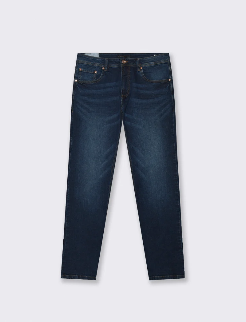 Jeans slim fit blu scuro effetto slavato - DENIM SCURO