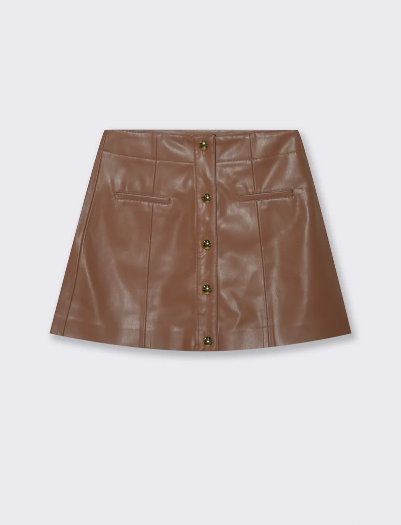 Gonna in tessuto effetto pelle con bottoni - Marrone