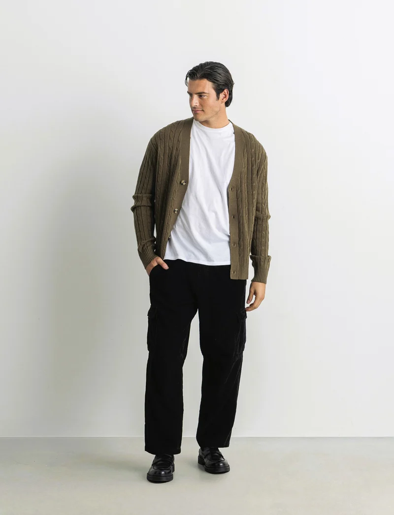 PANTALONI CARGO IN VELLUTO BAGGY CARGO FIT - Nero