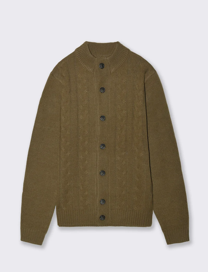 MAGLIA CARDIGAN JACQUARD A TRECCE - Grigio fango
