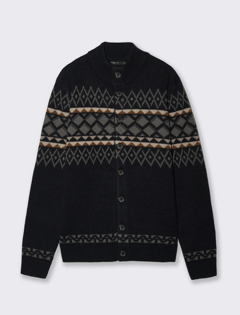 MAGLIA CARDIGAN FANTASIA JACQUARD - Blu
