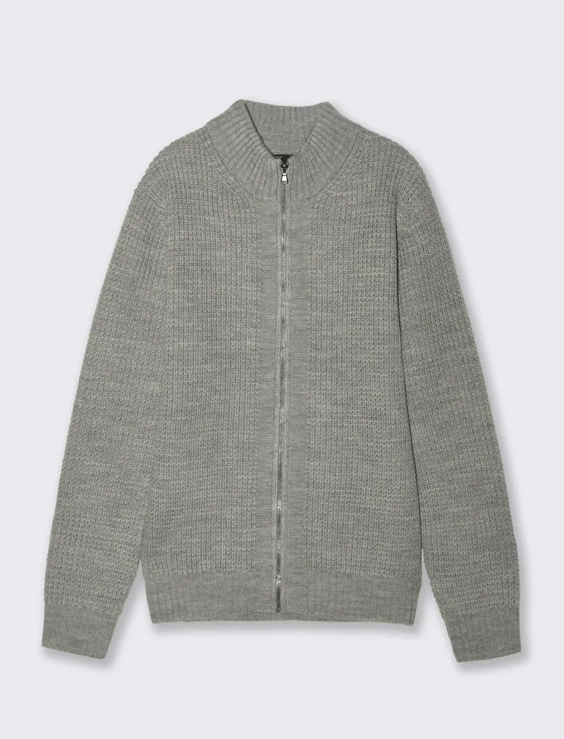 MAGLIA CARDIGAN CON CERNIERA - Grigio mel.