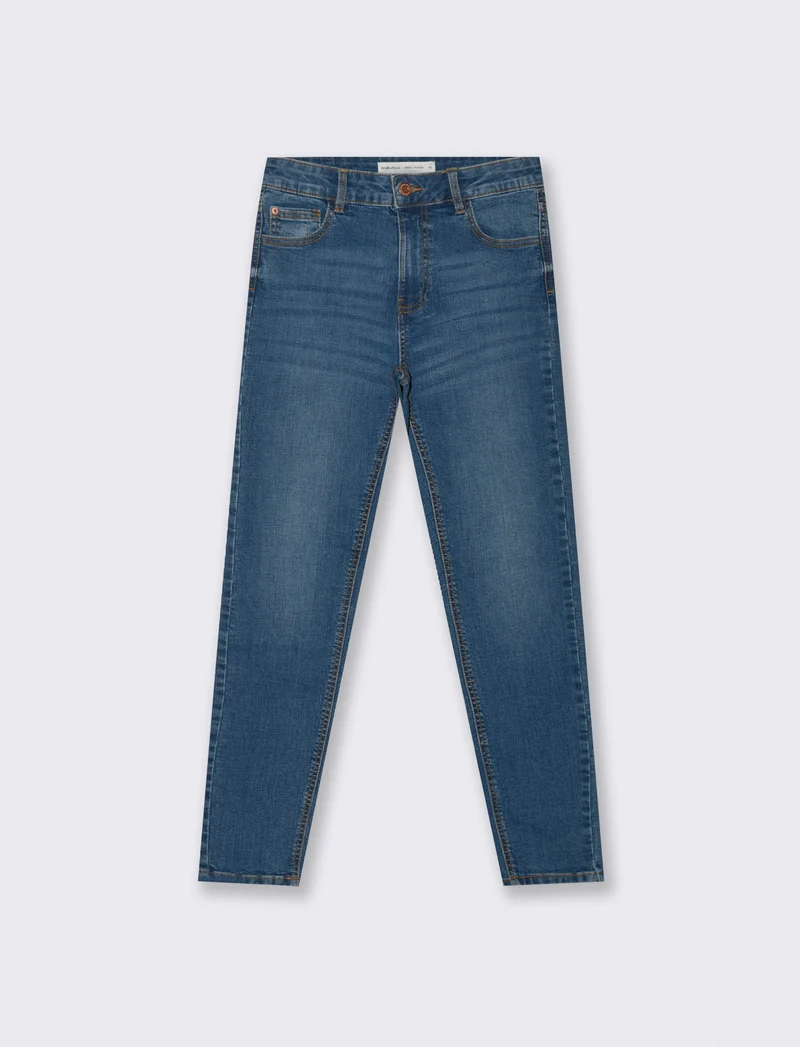 Jeans Skinny Vita Bassa con Tasche Retro - DENIM SCURO