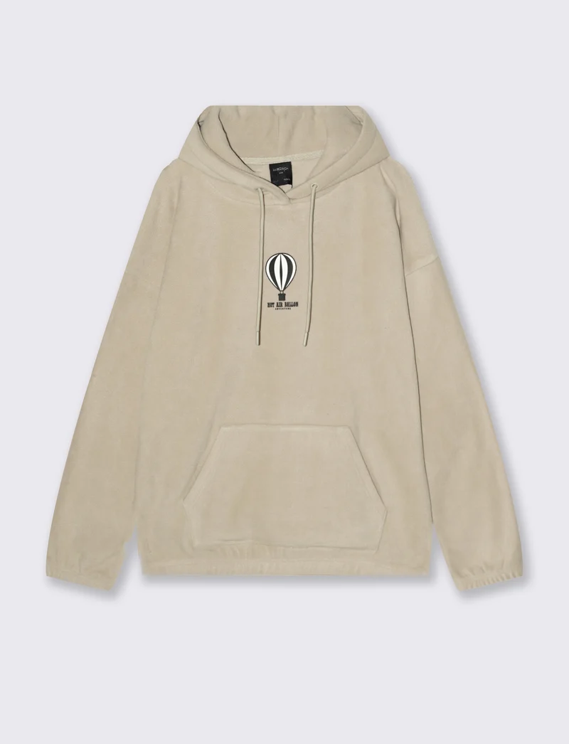 FELPA CON CAPPUCCIO IN PILE - Beige