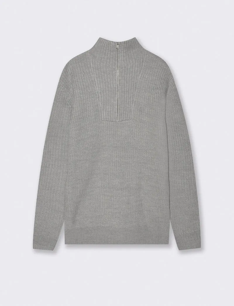 MAGLIA CON COLLO A CERNIERA E TEXTURE - Grigio mel.