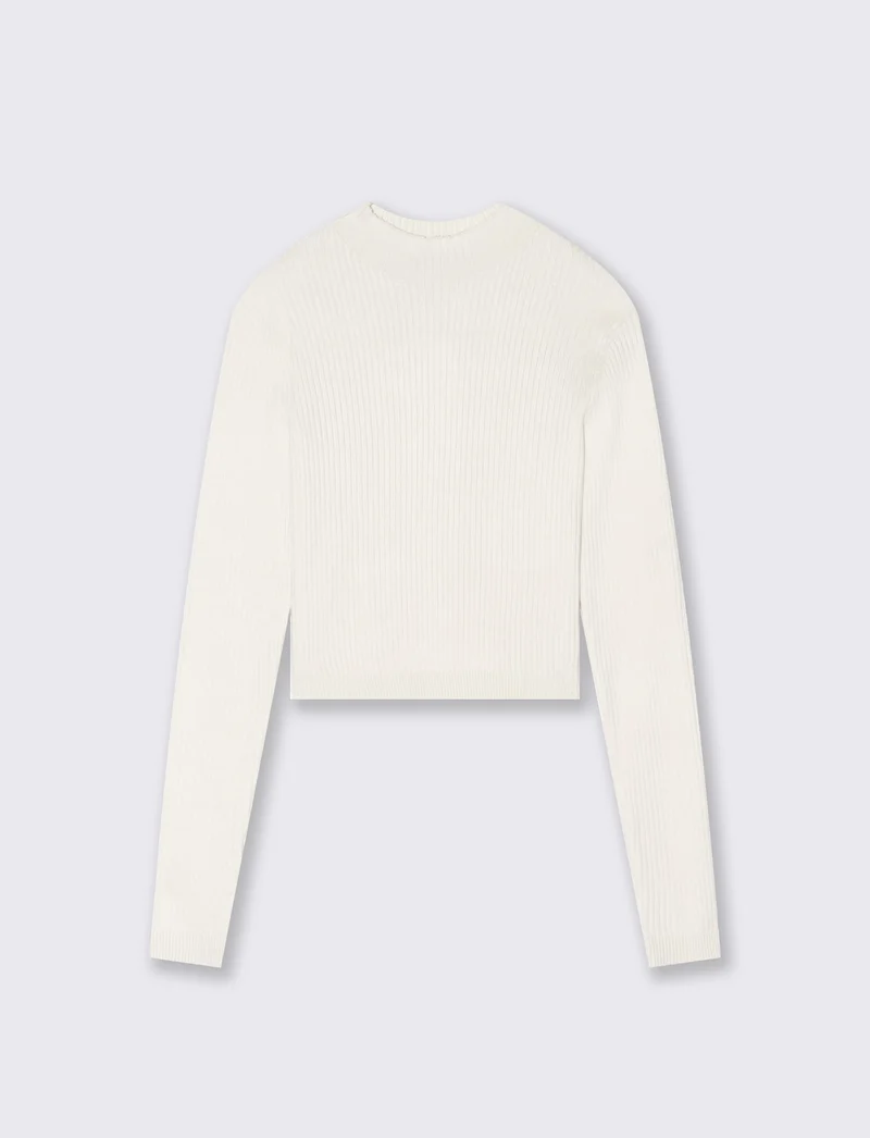PULLOVER CROP A COSTE - Avorio