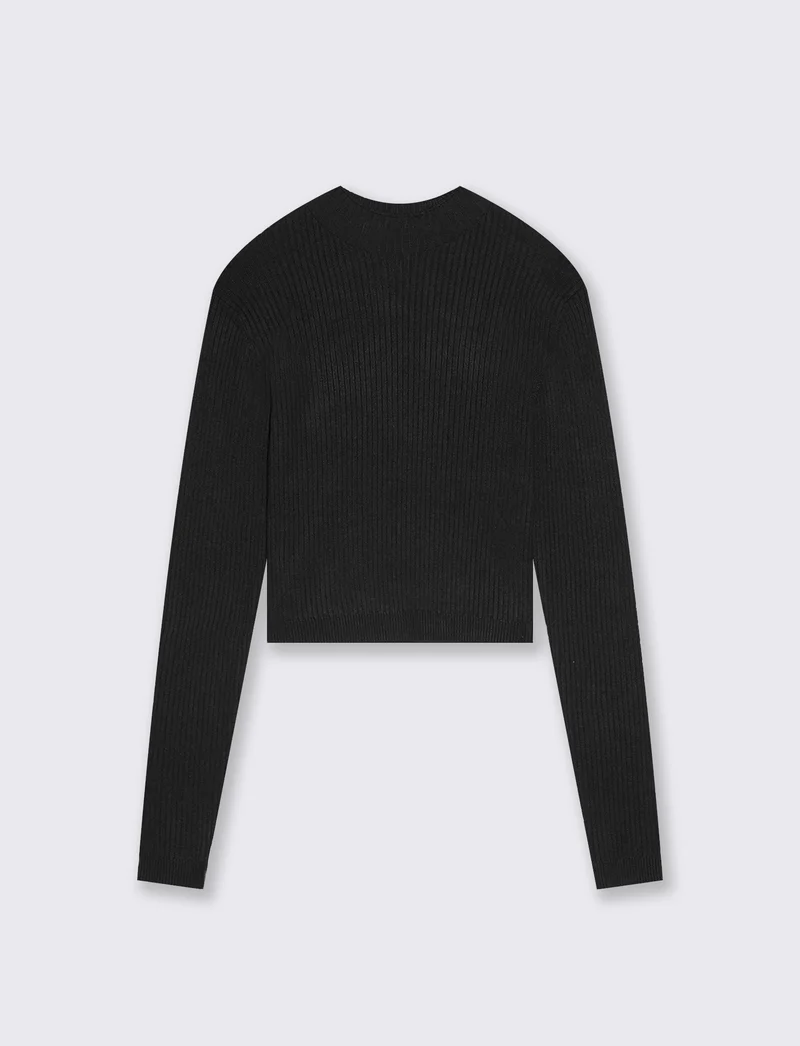 PULLOVER CROP A COSTE - Nero