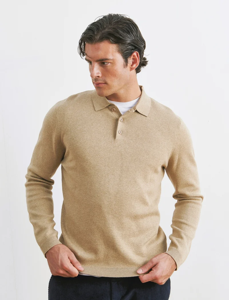 MAGLIA IN COTONE MODELLO POLO - Beige