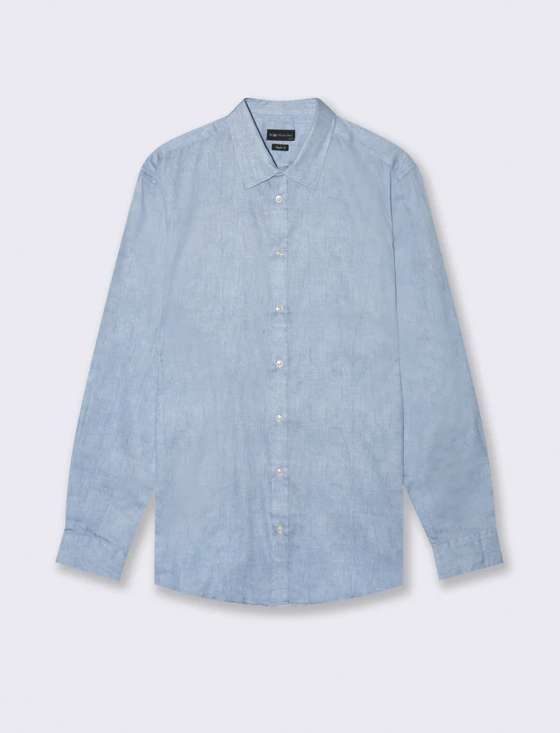 CAMICIA REGULAR FIT MICRO FANTASIA - Azzurro