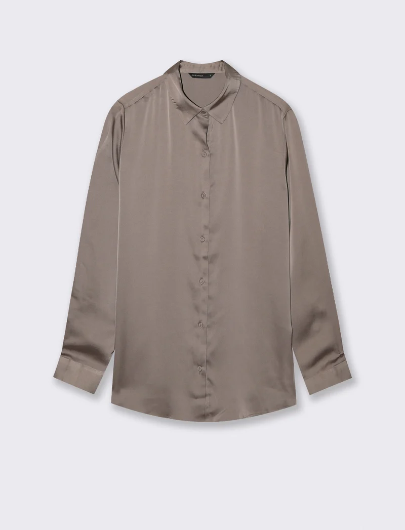 CAMICIA IN SATIN - Grigio tortora