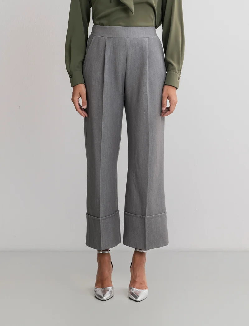 PANTALONE CROP CON RISVOLTO - Grigio mel.