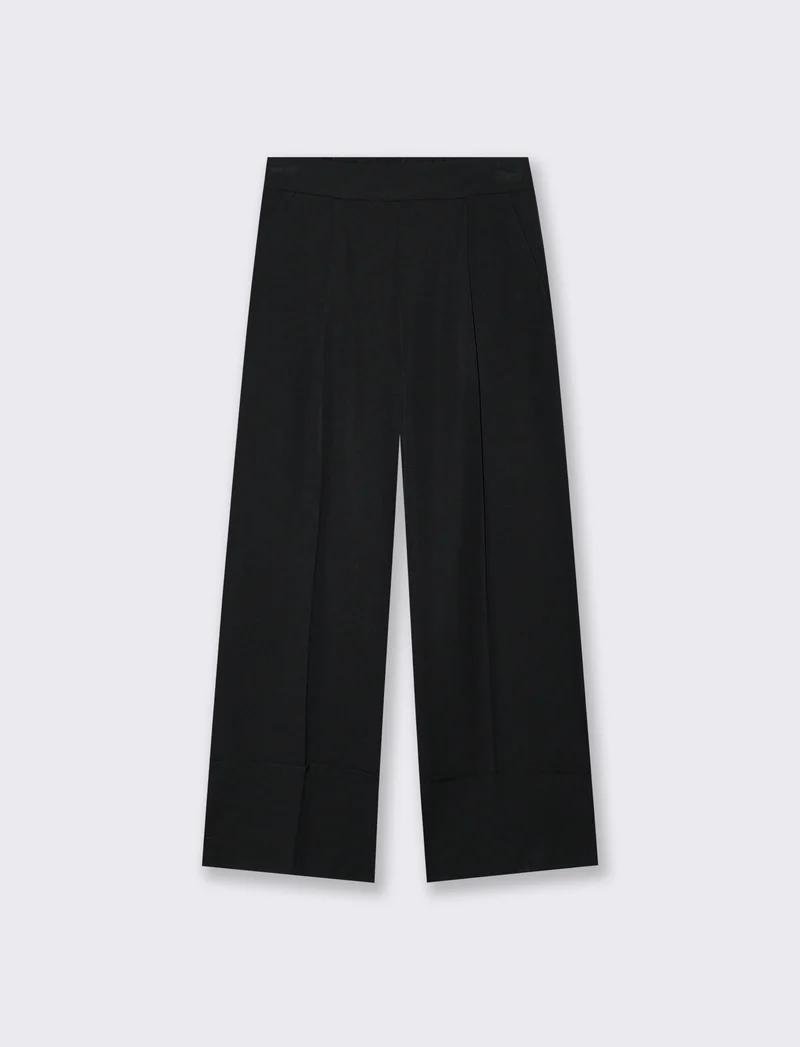 PANTALONE CROP CON RISVOLTO - Nero