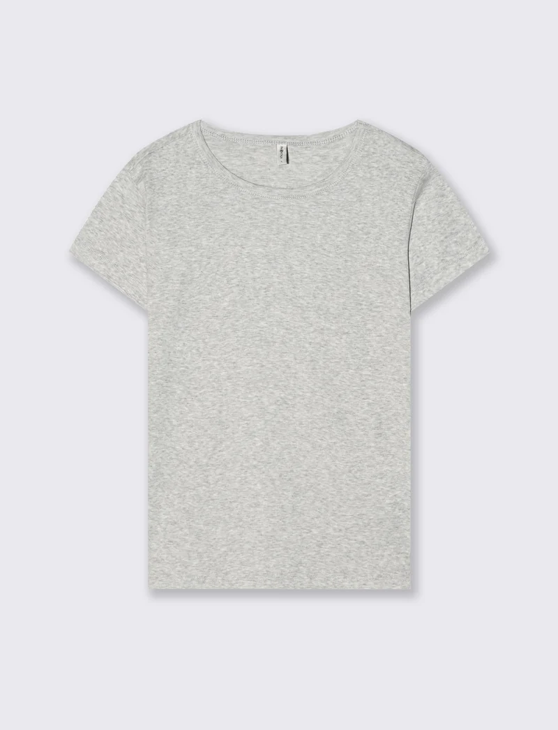 T-Shirt Basica Mezza Manica Girocollo - Grigio chiaro mel.