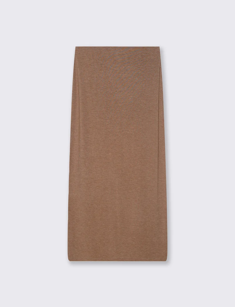 Gonna a tubino con elastico e spacco - Cammello