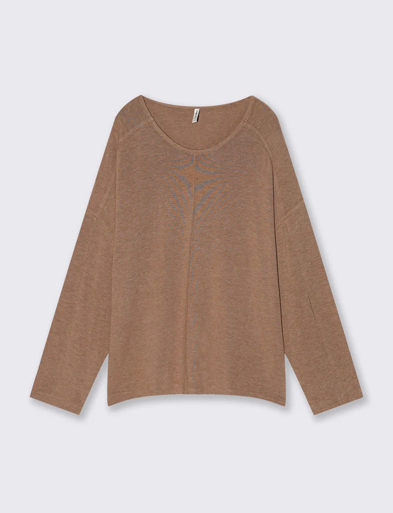 T-Shirt Manica Lunga con Spalla Scesa - Cammello