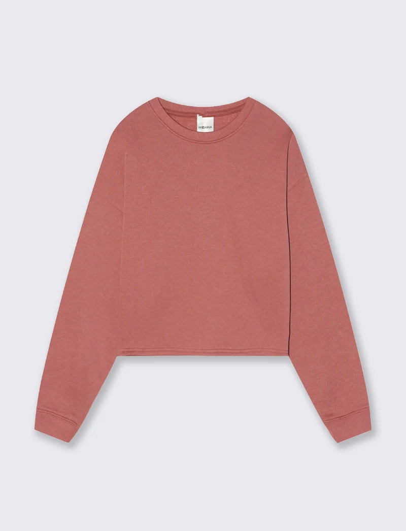 Felpa crop manica lunga con stampa - Rosso mattone