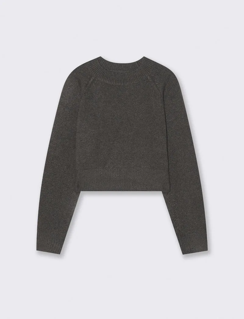 PULLOVER CROP CON CUCITURE IN RILIEVO - Antracite melange