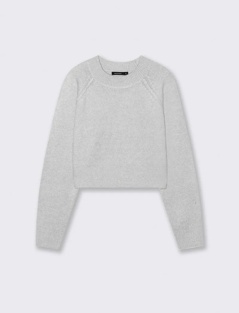 PULLOVER CROP CON CUCITURE IN RILIEVO - Grigio chiaro mel.