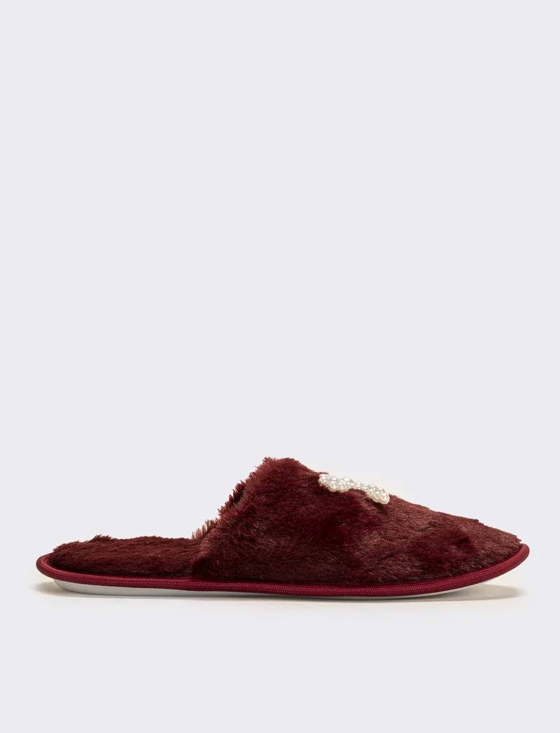 Pantofola da donna con fiocco di perle - Bordeaux