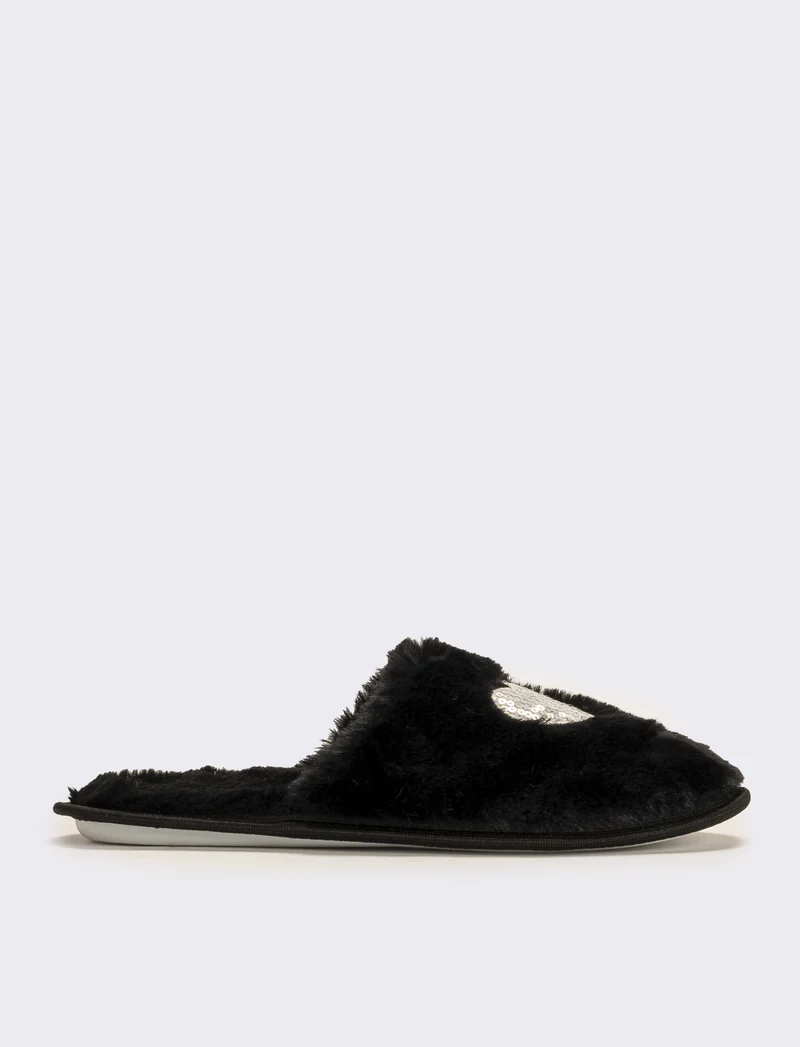 Pantofola calda effetto furry da donna - Nero