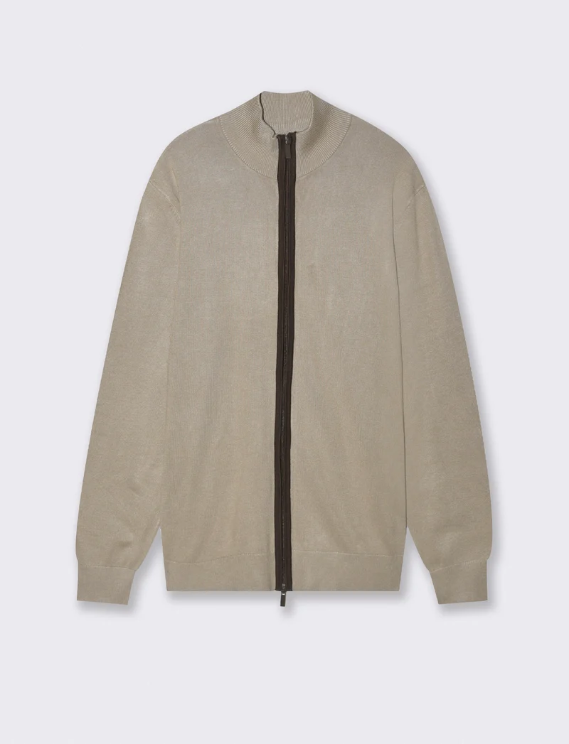 MAGLIA CARDIGAN CON BOTTONI E CERNIERA - Beige